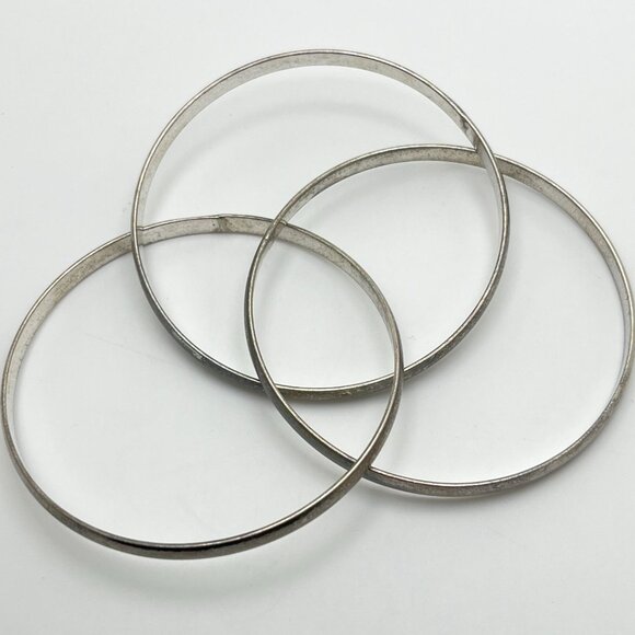 Vintage Silver Tone Bangle Bracelets Trinity Interlocking Set - Picture 2 of 7